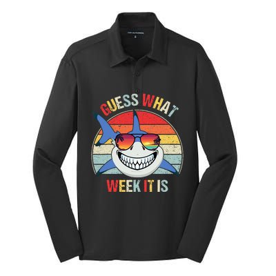 Guess What Week It Is Funny Shark Joke Silk Touch Performance Long Sleeve Polo