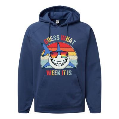 Guess What Week It Is Funny Shark Joke Performance Fleece Hoodie