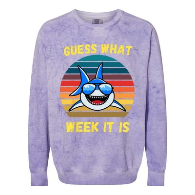 Guess What Week It Is Funny Shark Vintage Colorblast Crewneck Sweatshirt