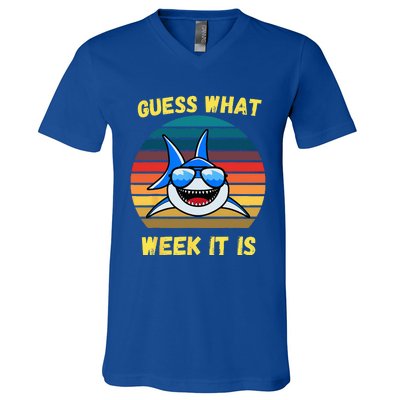 Guess What Week It Is Funny Shark Vintage V-Neck T-Shirt