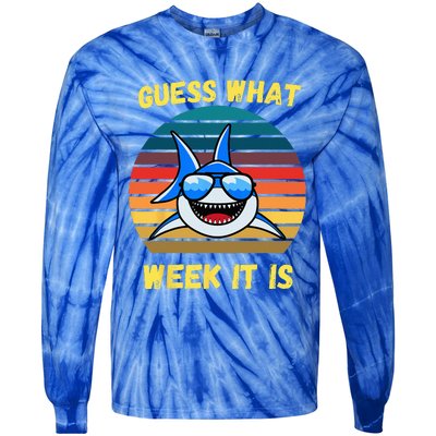 Guess What Week It Is Funny Shark Vintage Tie-Dye Long Sleeve Shirt