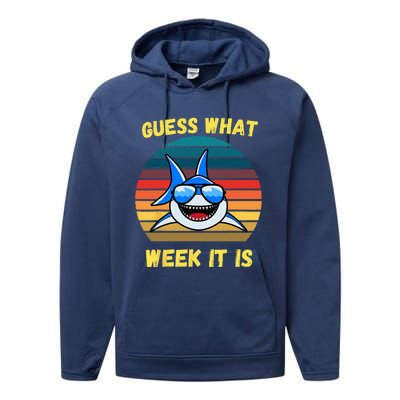 Guess What Week It Is Funny Shark Vintage Performance Fleece Hoodie