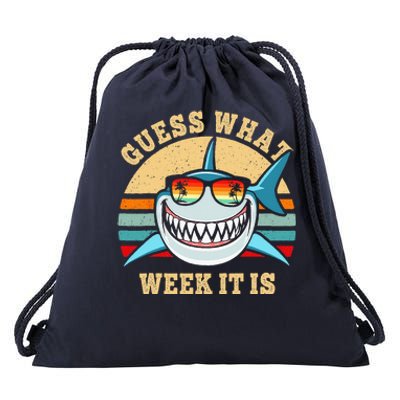 Guess What Week It Is Funny Shark Vintage Drawstring Bag