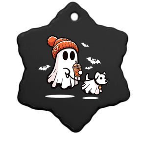 Ghost With Walking Dog Halloween Ceramic Star Ornament