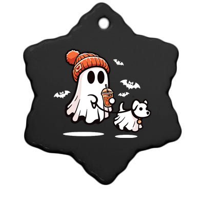 Ghost With Walking Dog Halloween Ceramic Star Ornament