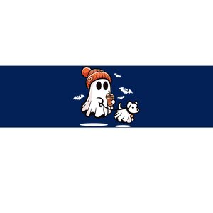 Ghost With Walking Dog Halloween Bumper Sticker