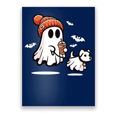 Ghost With Walking Dog Halloween Poster