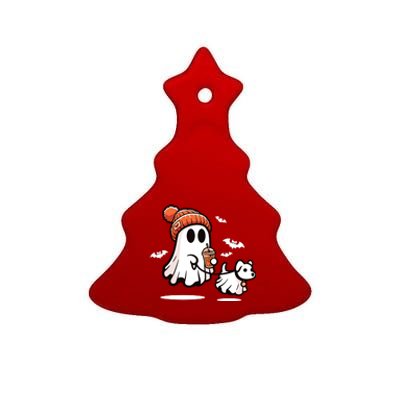 Ghost With Walking Dog Halloween Ceramic Tree Ornament