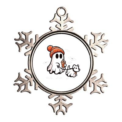 Ghost With Walking Dog Halloween Metallic Star Ornament