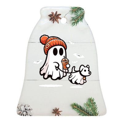 Ghost With Walking Dog Halloween Ceramic Bell Ornament