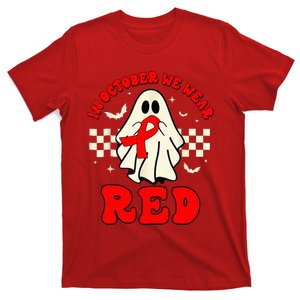 Ghost We Wear Red For Red Ribbon Week Awareness T-Shirt