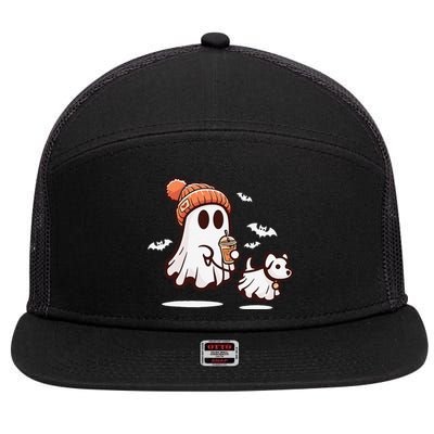 Ghost With Walking Dog Halloween Gift 7 Panel Mesh Trucker Snapback Hat