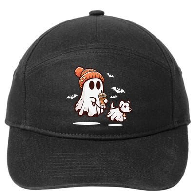 Ghost With Walking Dog Halloween Gift 7-Panel Snapback Hat