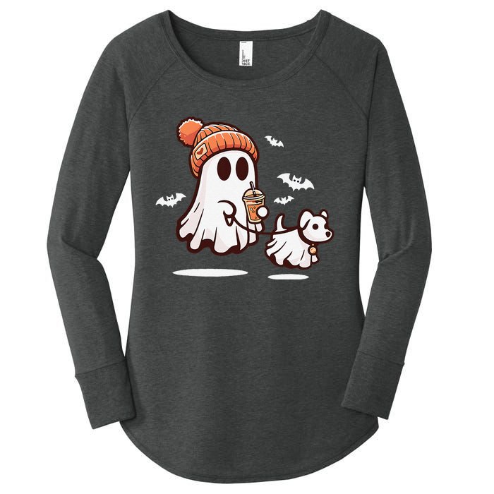 Ghost With Walking Dog Halloween Gift Women's Perfect Tri Tunic Long Sleeve Shirt