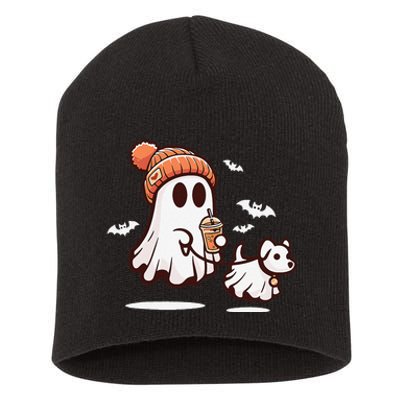 Ghost With Walking Dog Halloween Gift Short Acrylic Beanie