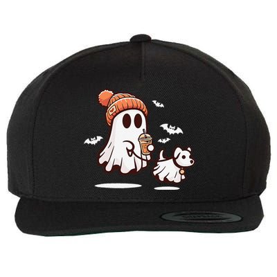 Ghost With Walking Dog Halloween Gift Wool Snapback Cap