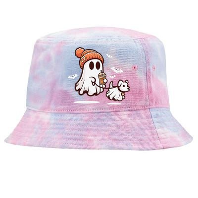 Ghost With Walking Dog Halloween Gift Tie-Dyed Bucket Hat