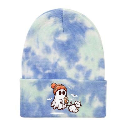 Ghost With Walking Dog Halloween Gift Tie Dye 12in Knit Beanie