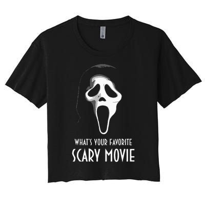 Ghostface Whats Your Favorite Scary Movie Halloween Women's Crop Top Tee