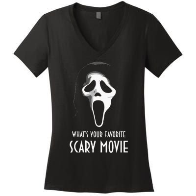 Ghostface Whats Your Favorite Scary Movie Halloween Women's V-Neck T-Shirt