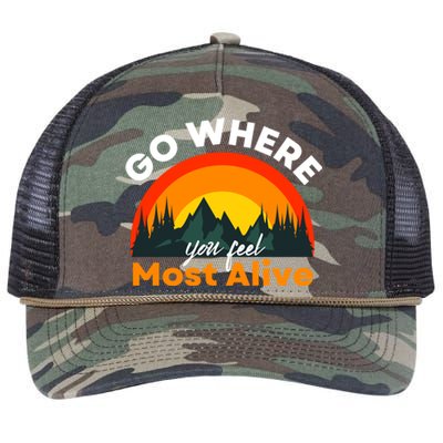 Go Where You Feel Most Alive Sunset Nature Retro Rope Trucker Hat Cap