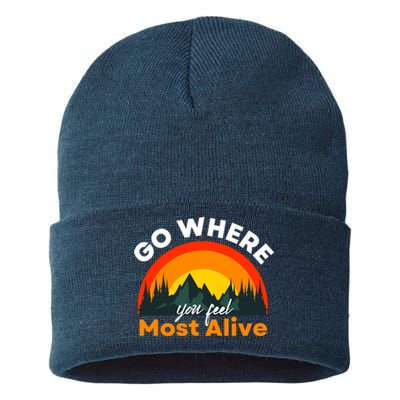 Go Where You Feel Most Alive Sunset Nature Sustainable Knit Beanie