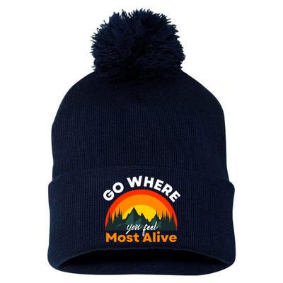 Go Where You Feel Most Alive Sunset Nature Pom Pom 12in Knit Beanie