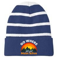 Go Where You Feel Most Alive Sunset Nature Striped Beanie with Solid Band