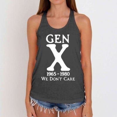 Gen X 1965 1980 We DonT Care Women's Knotted Racerback Tank