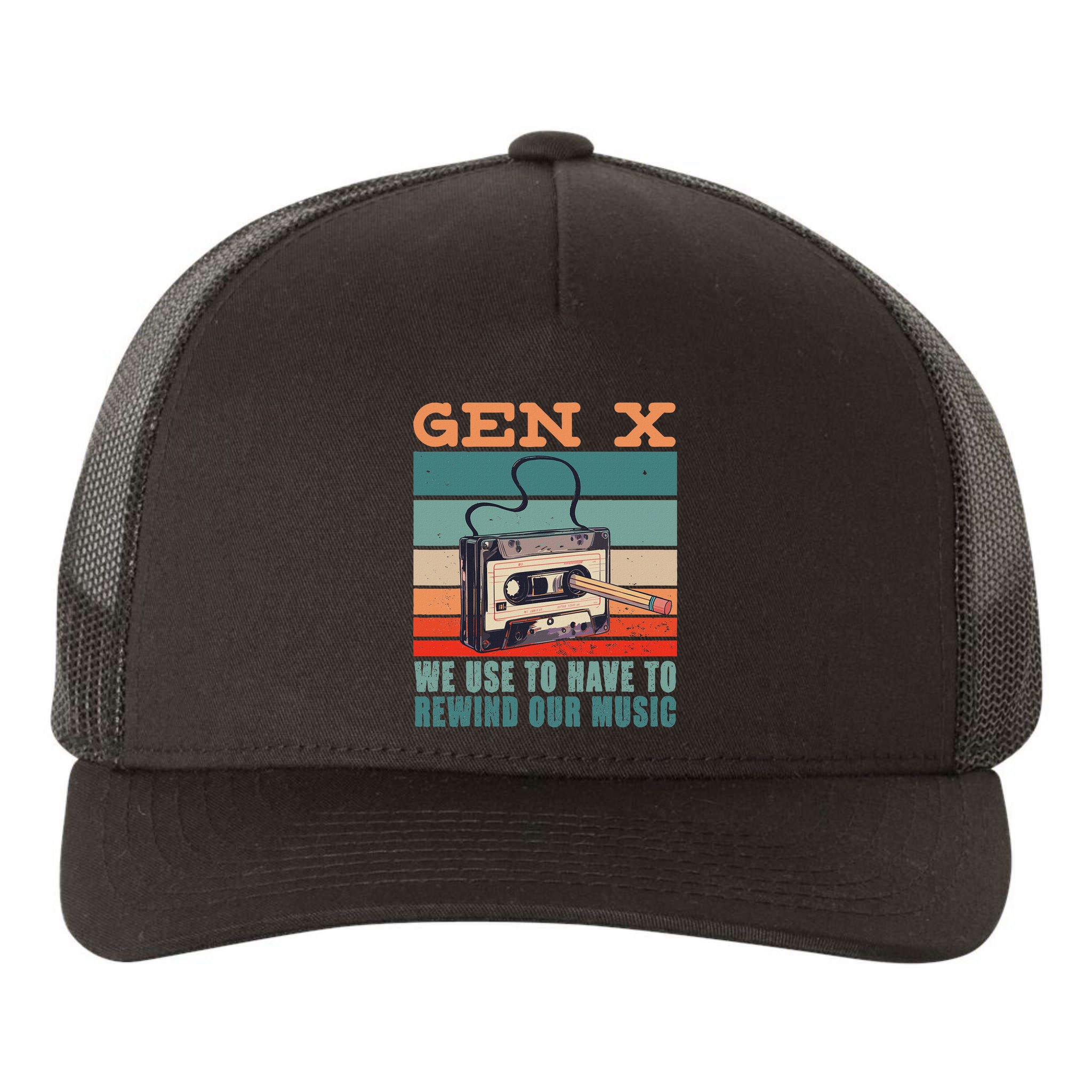 Gen X Cassette Tape Pencil Retro Music Yupoong Adult 5-Panel Trucker Hat