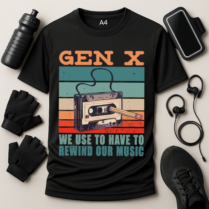 Gen X Cassette Tape Pencil Retro Music Cooling Performance Crew T-Shirt