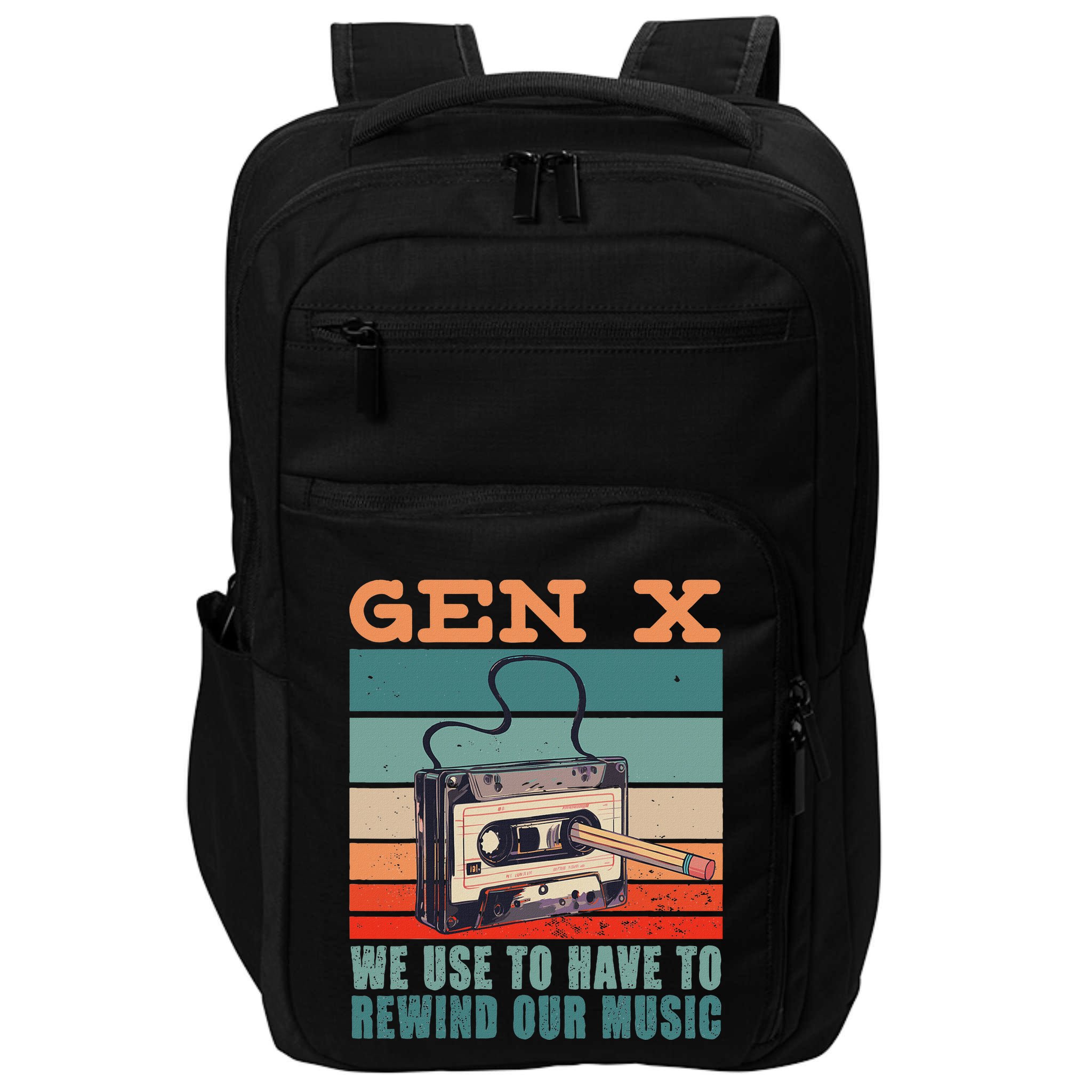 Gen X Cassette Tape Pencil Retro Music Impact Tech Backpack