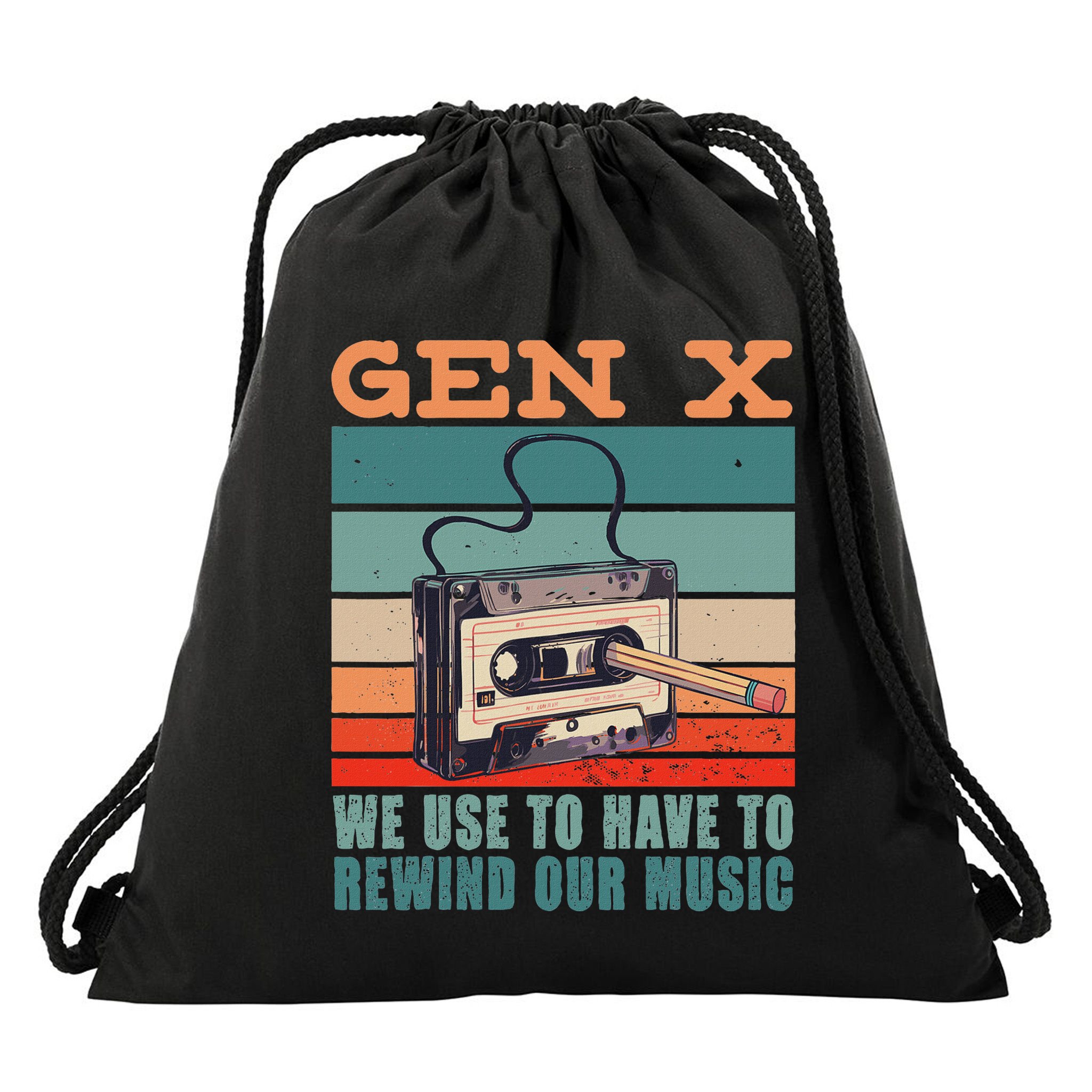 Gen X Cassette Tape Pencil Retro Music Drawstring Bag
