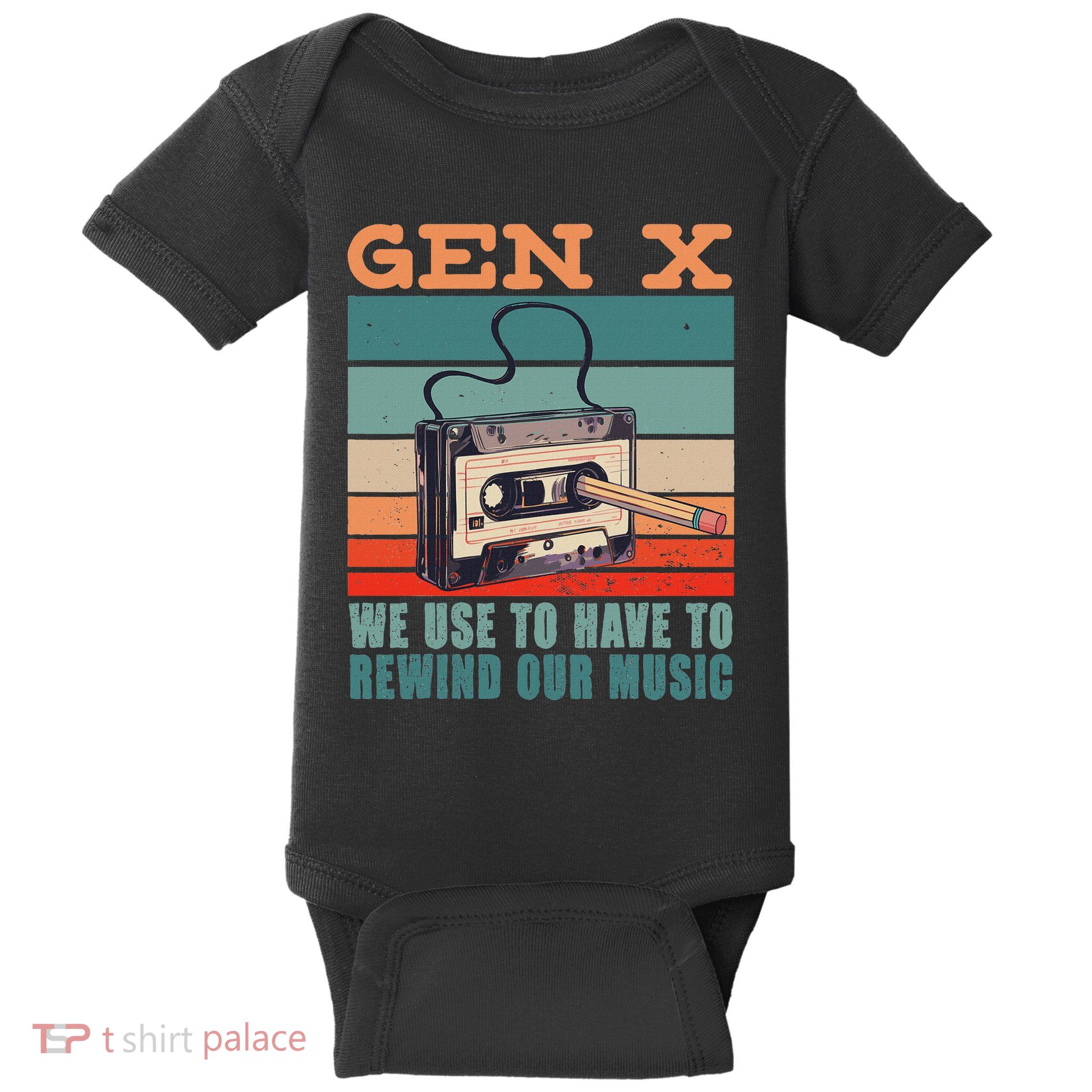 Gen X Cassette Tape Pencil Retro Music Baby Bodysuit