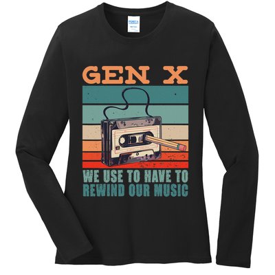 Gen X Cassette Tape Pencil Retro Music Ladies Long Sleeve Shirt