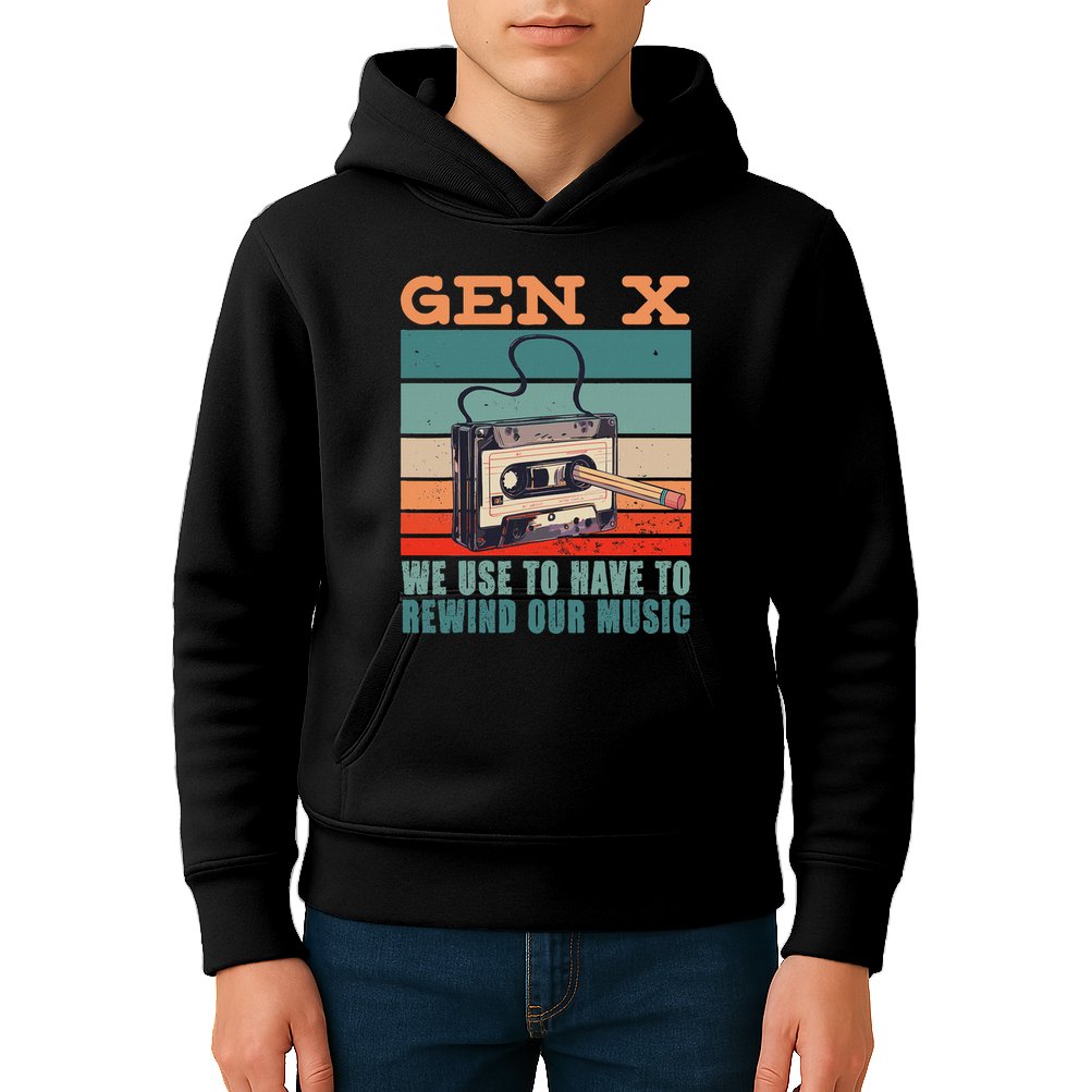 Gen X Cassette Tape Pencil Retro Music Kids Hoodie