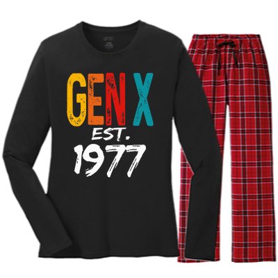 Gen X Est 1977 Born In 1977 Birthday Funny Humor Generation Women's Long Sleeve Flannel Pajama Set 