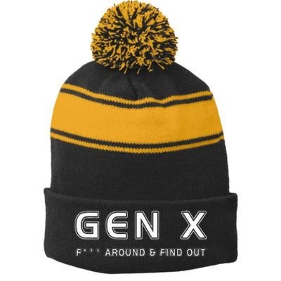 Gen X F Around & Find Out Funny Humor Generation X Retro Stripe Pom Pom Beanie