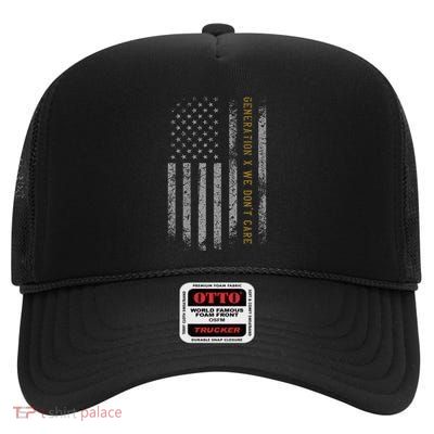 Gen X Funny Humor Generation American Flag Gen X High Crown Mesh Back Trucker Hat