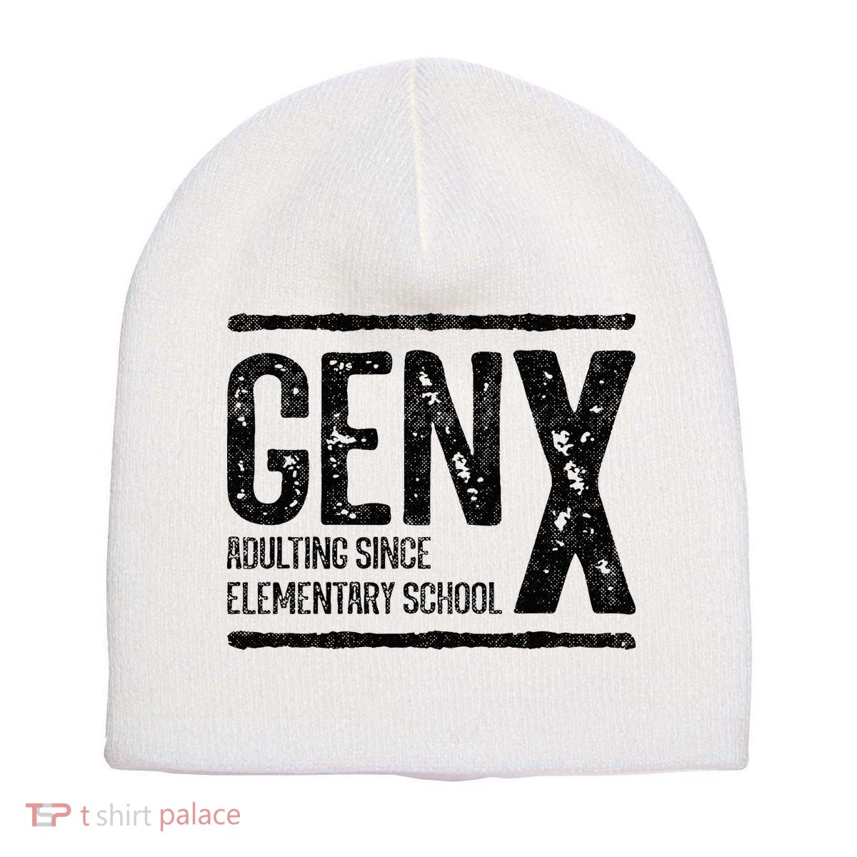 Generation X Gen X Adulting Since Elementary School Short Acrylic Beanie