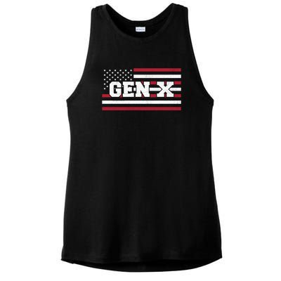 Generation X Gen Xer Gen X American Flag Gen X Ladies PosiCharge Tri-Blend Wicking Tank