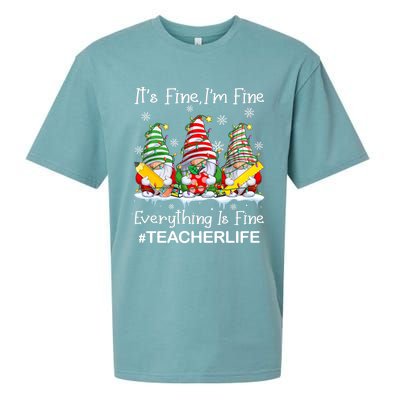 Gnome Xmas Its Fine IM Fine Everything Is Fine Teacher Life Gift Sueded Cloud Jersey T-Shirt