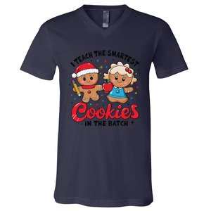 Gingerbread Xmas I Teach The Smartest Cookies In The Batch V-Neck T-Shirt