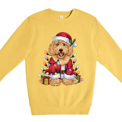 Goldendoodle Xmas Lighting Santa Goldendoodle Dog Christmas Gift Premium Crewneck Sweatshirt