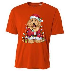 Goldendoodle Xmas Lighting Santa Goldendoodle Dog Christmas Gift Cooling Performance Crew T-Shirt