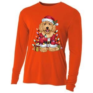 Goldendoodle Xmas Lighting Santa Goldendoodle Dog Christmas Gift Cooling Performance Long Sleeve Crew