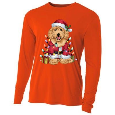 Goldendoodle Xmas Lighting Santa Goldendoodle Dog Christmas Gift Cooling Performance Long Sleeve Crew