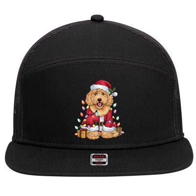 Goldendoodle Xmas Lighting Santa Goldendoodle Dog Christmas Gift 7 Panel Mesh Trucker Snapback Hat