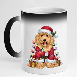 Goldendoodle Xmas Lighting Santa Goldendoodle Dog Christmas Gift 11oz Black Color Changing Mug