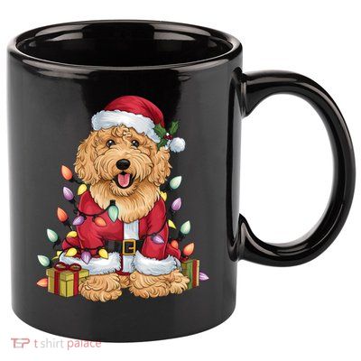 Goldendoodle Xmas Lighting Santa Goldendoodle Dog Christmas Gift 11oz C Handle Ceramic Mug